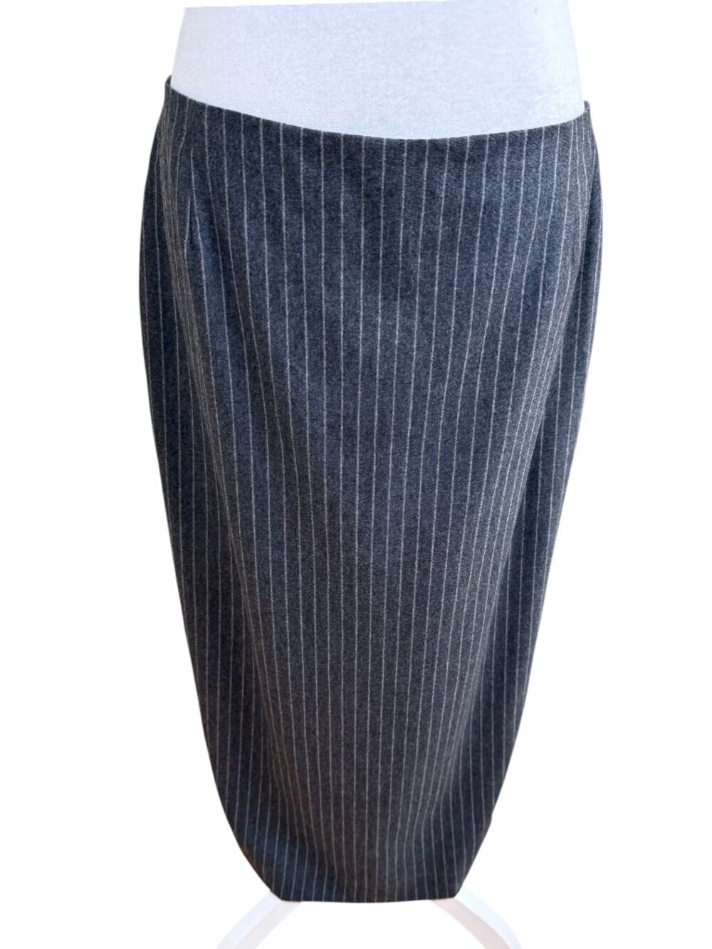 The Kooples Midi Skirt Wool Cashmere Gray Pinstripe (4) NWT - Picture 3 of 10
